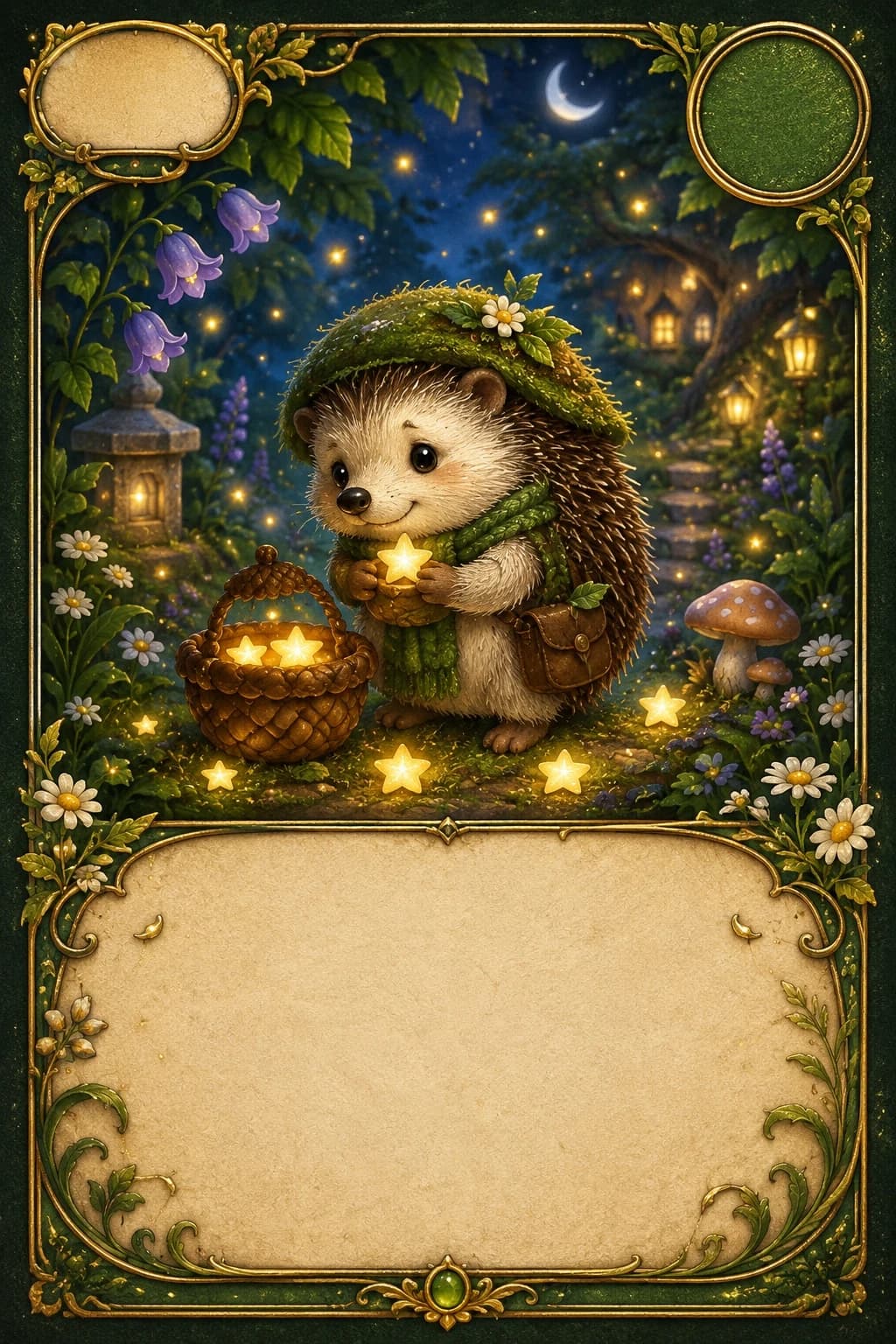 Hedgehog illustrated award card from the Garden world