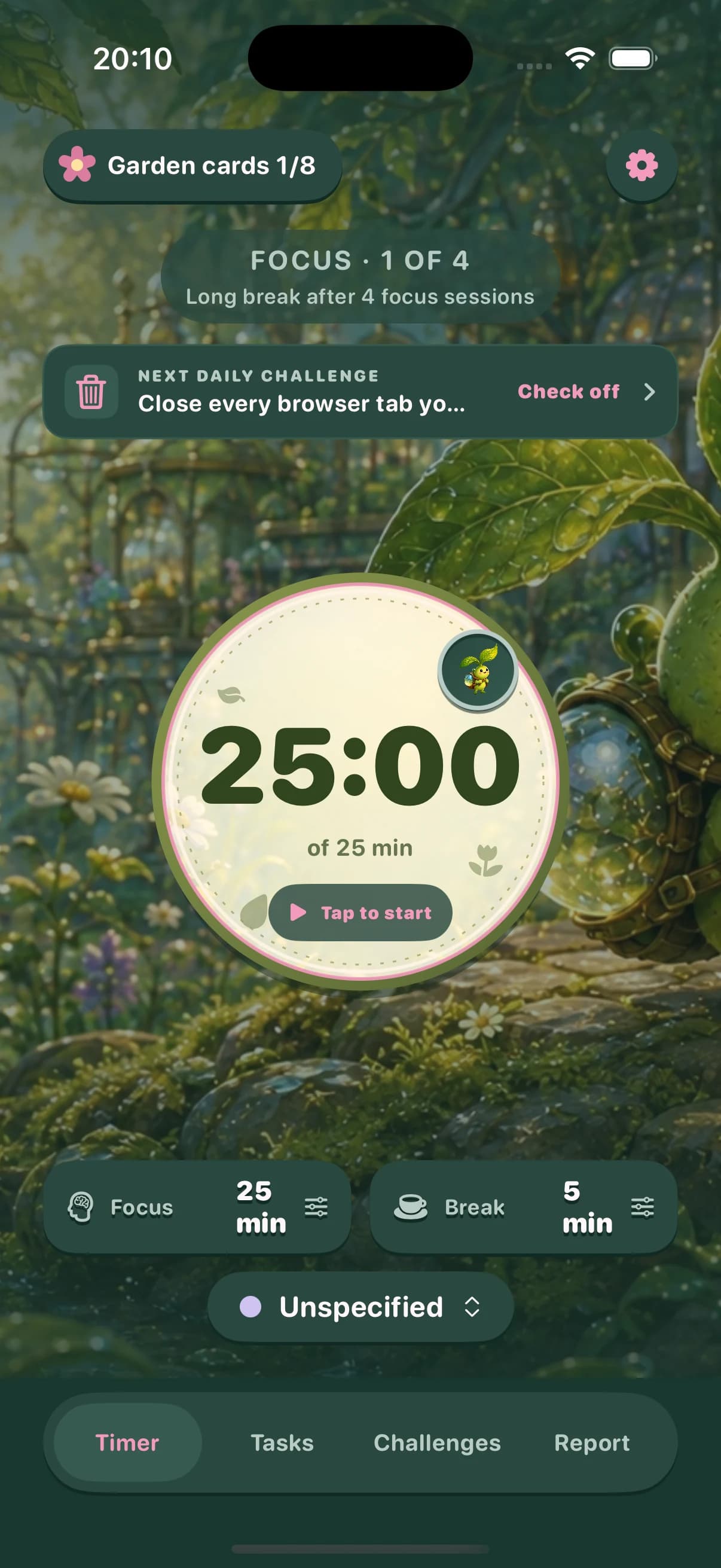 Grooly Garden timer during a twenty-five minute focus session